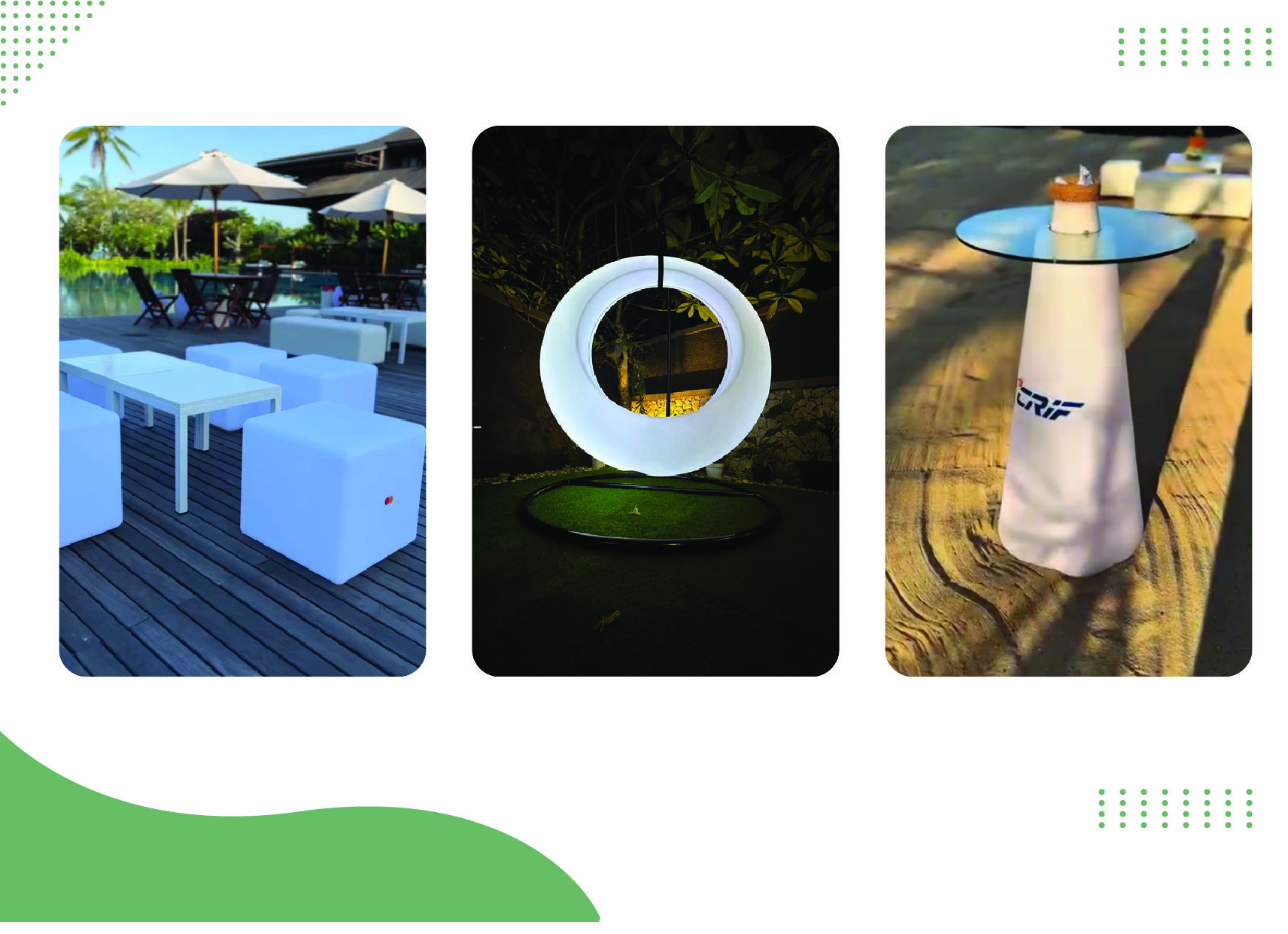 LED cubes, LED ring and cocktail table at events